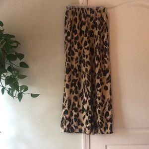 Satin Wide Leg Leopard Print Pants